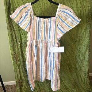 Roxy Girls Dress Striped Stretch Flutter Sleeve Pink Blue Girls Medium 10/12 NWT